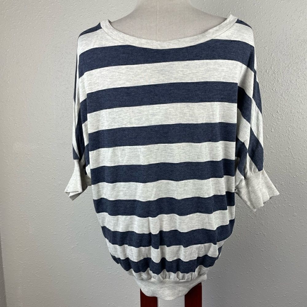 NWT Decoded Gray and Blue Striped Top Size L